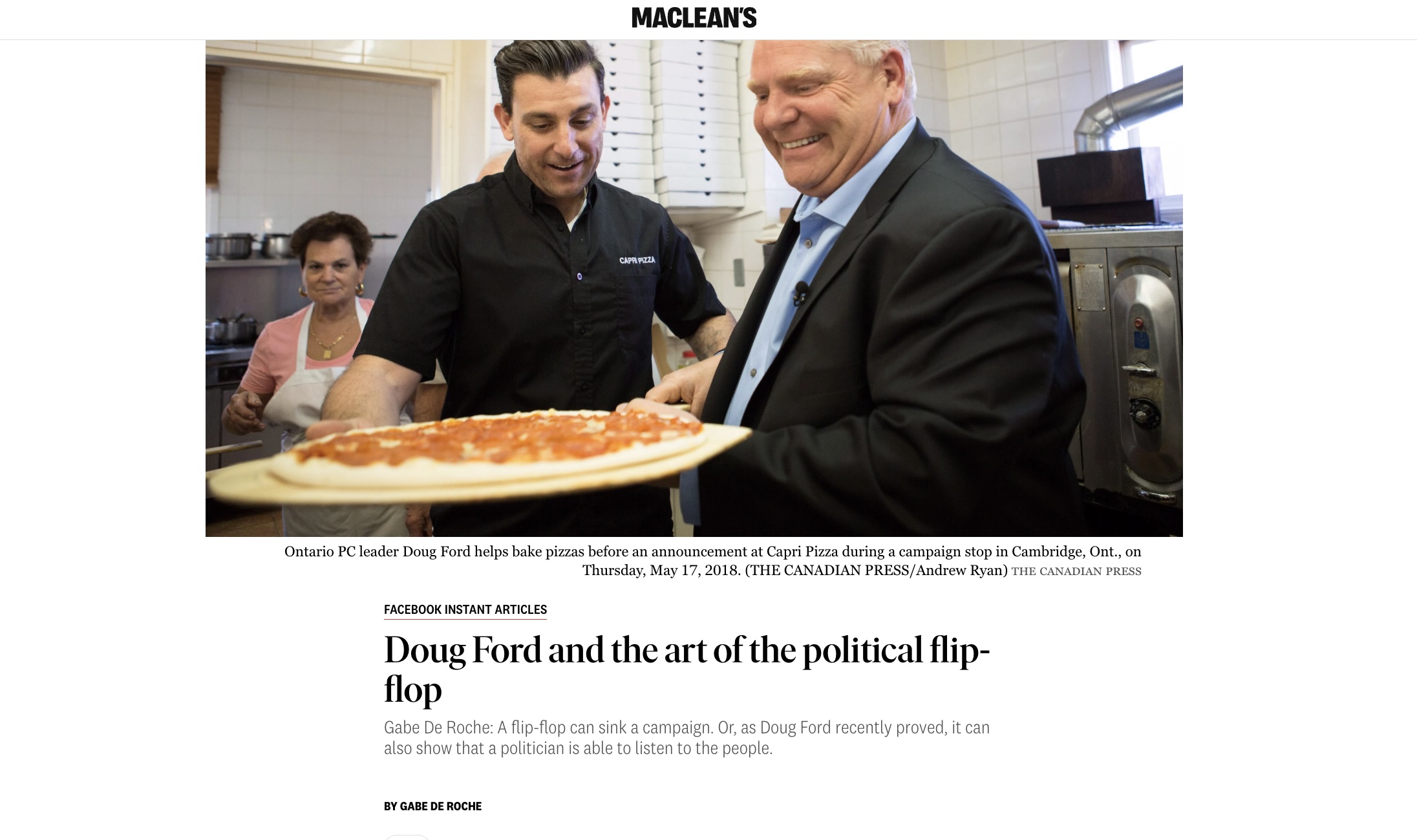 In Maclean’s Magazine: “Doug Ford and the Art of the Political Flip-Flop”