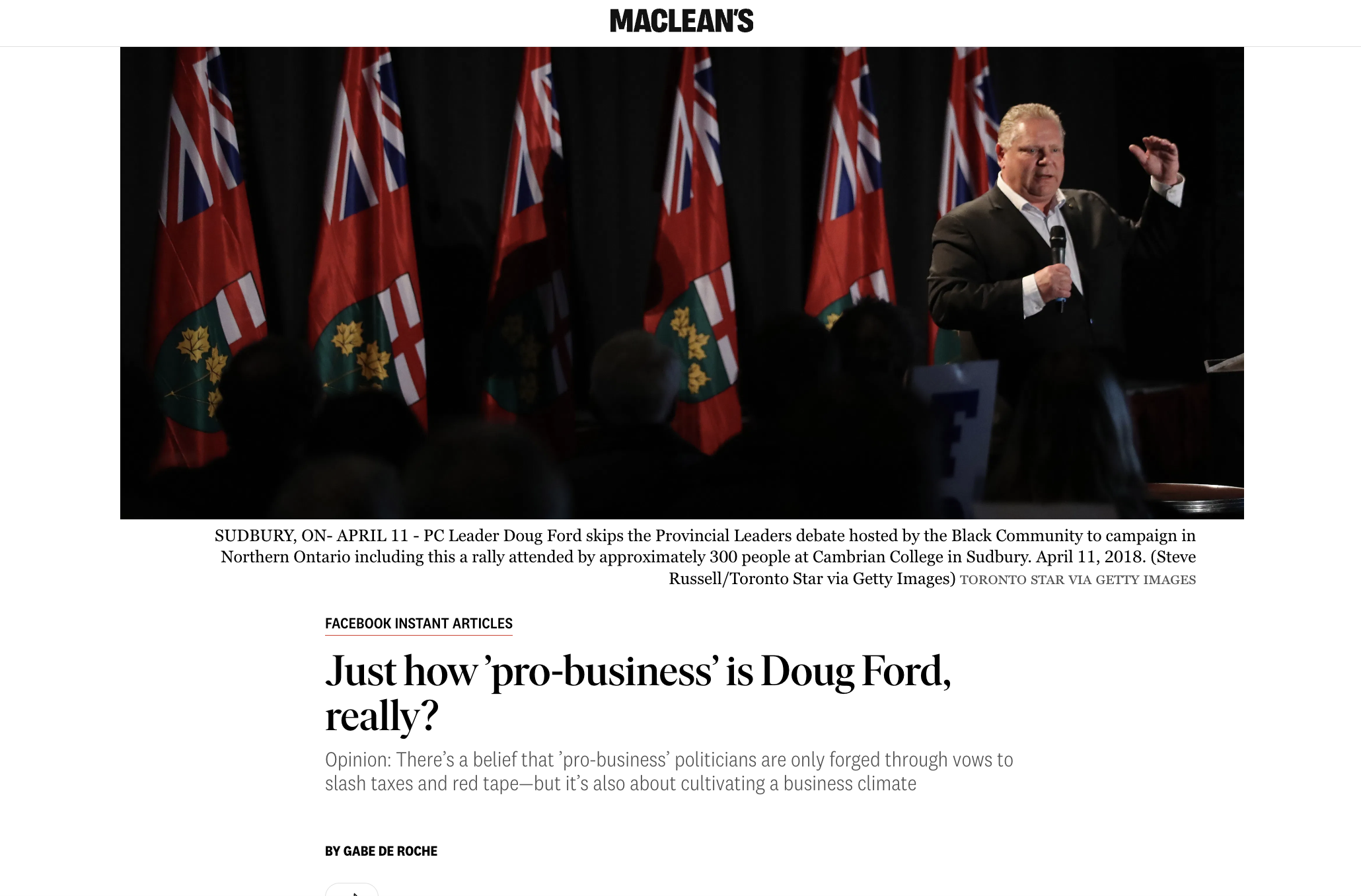 In Maclean’s Magazine: “Just how ‘pro-business’ is Doug Ford, really?”