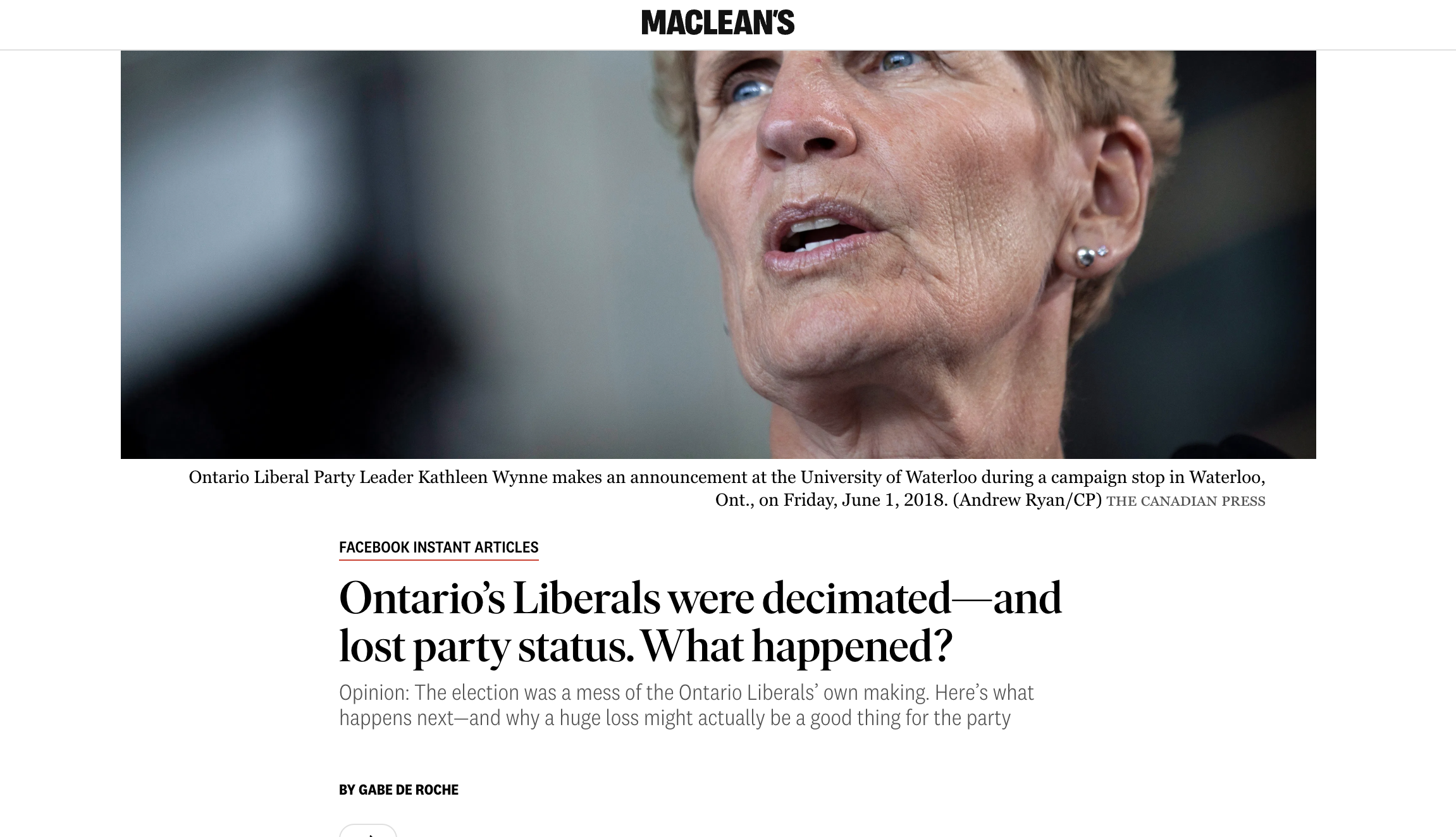 In Maclean’s Magazine: “Ontario’s Liberals were decimated—and lost party status. What happened?”